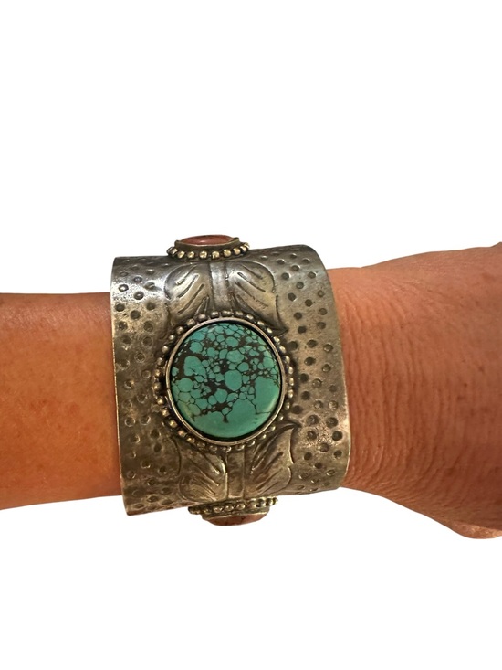 Jewelry - Turquoise Stone Silver-Tone Cuff Bracelet - Women Jewelry